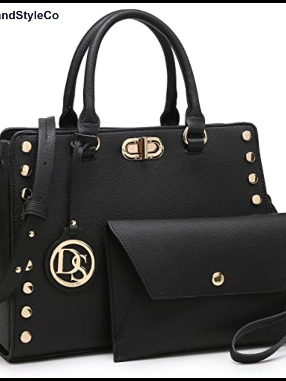 Vegan Leather Satchel Handbag 2pc Set with Matching Clutch & Shoulder Strap